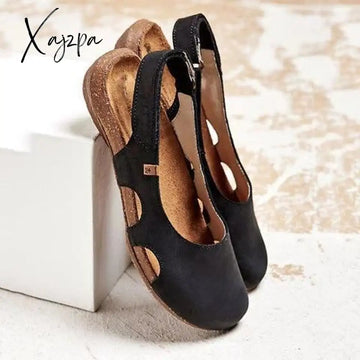 Xajzpa - New Women Casual Wedges Sandals Summer Buckle Hot Gladiator Retro Non-Slip Flock Ladies